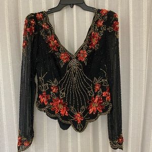 Beautiful one of a kind Vintage hand beaded sequin shawl dance dress top